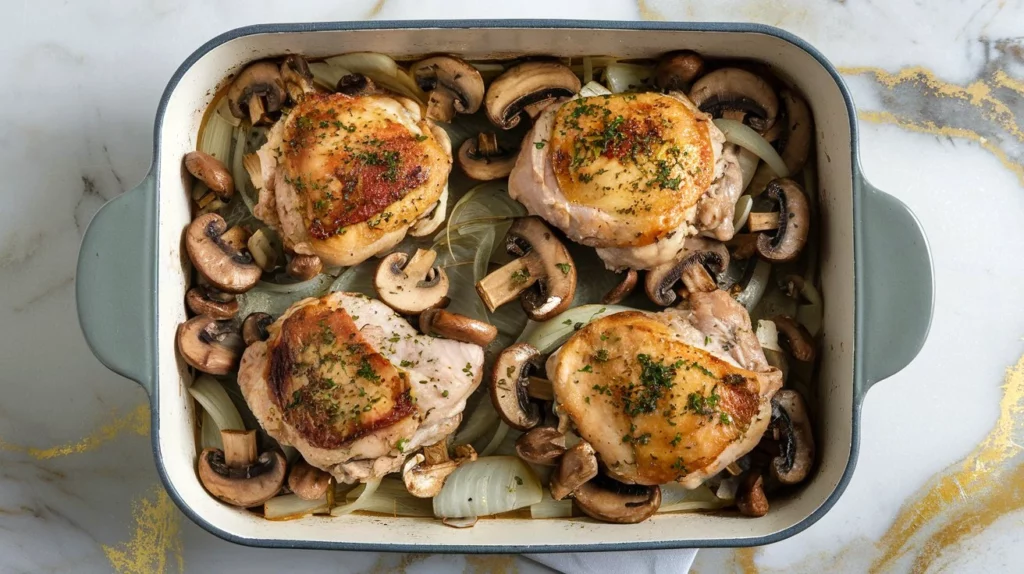 easy boneless skinless chicken thigh recipes baked smothered with sauteed mushrooms and onion