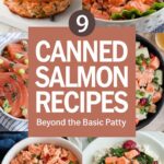 A collage of salmon recipes with text "9 Canned Salmon Recipes"