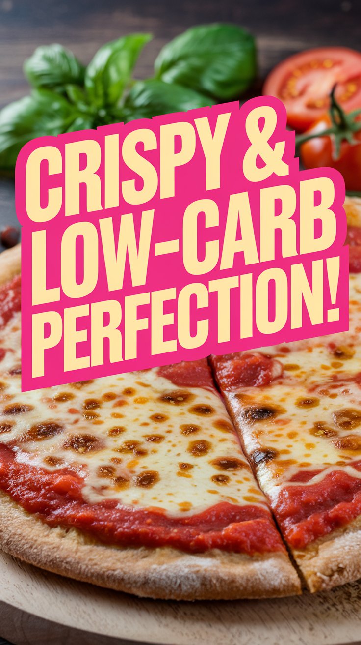 Gluten-Free Keto Pizza I image of a crispy gluten-free almond flour pizza crust topped with fresh tomato sauce and melted cheese.