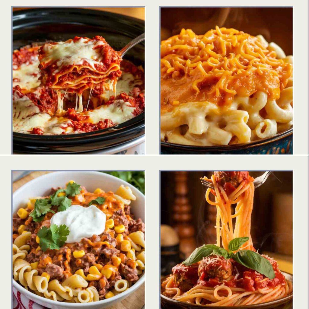 4 different crockpot pasta dinner dishes