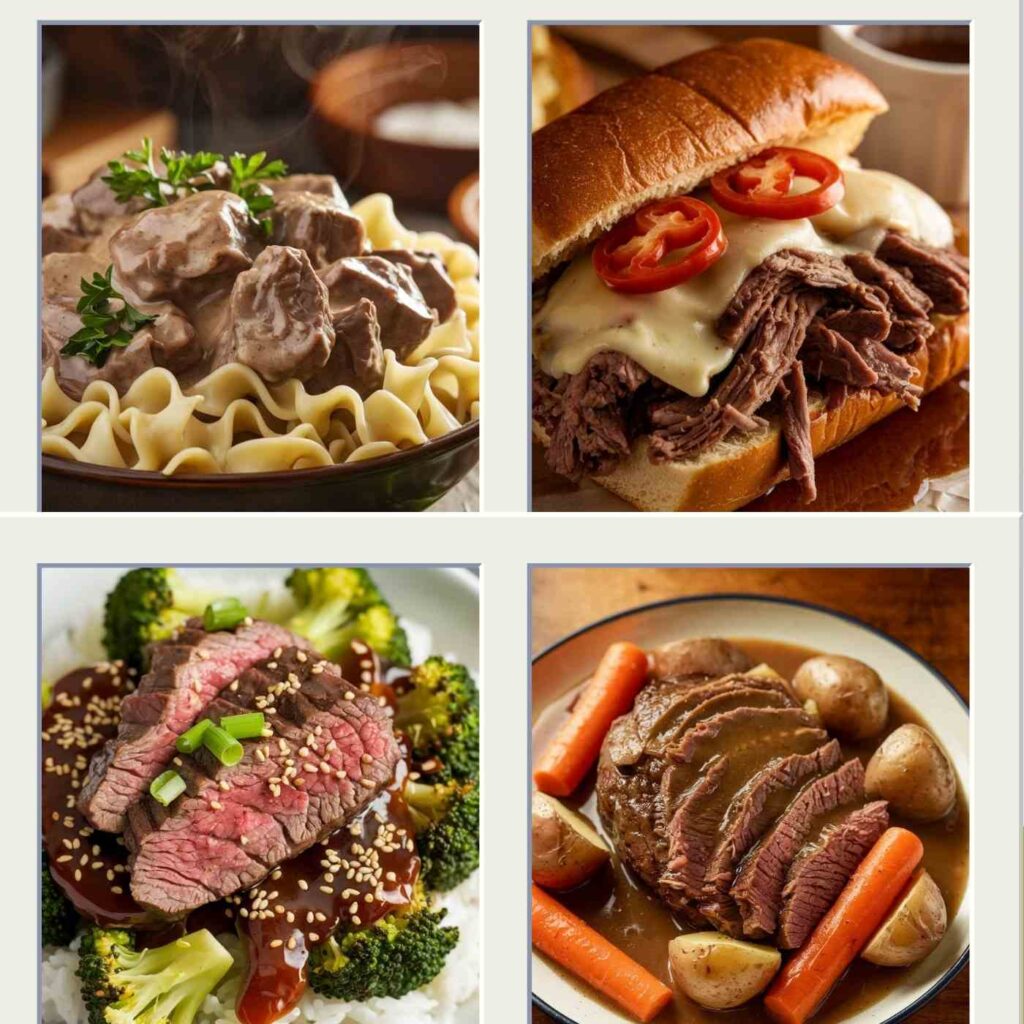 4 different dump and go crockpot beef dinners