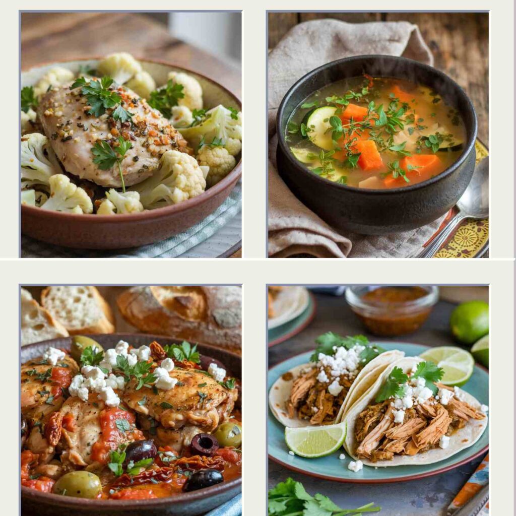 4 different healthy dump and go crockpot dinner dishes