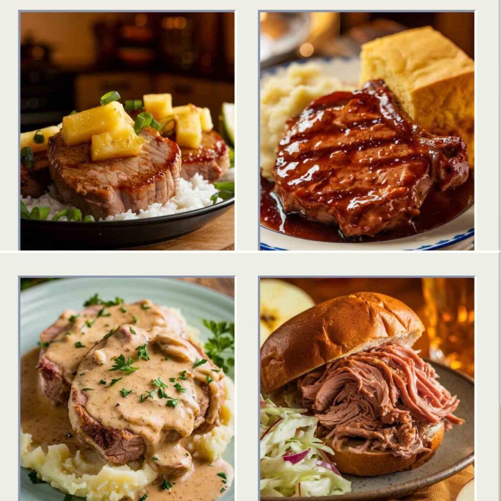 4 different dump and go crockpot pork dinners