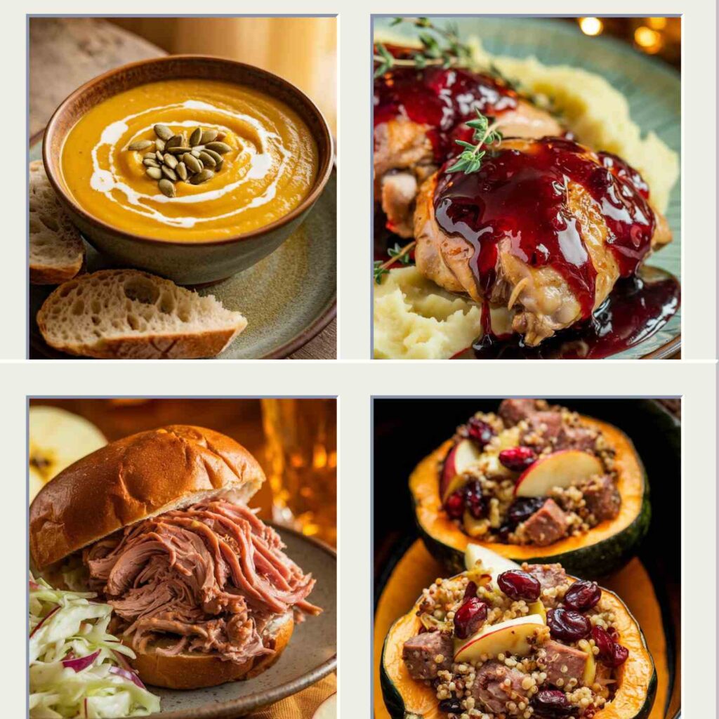 4 different fall crockpot dinners displayed