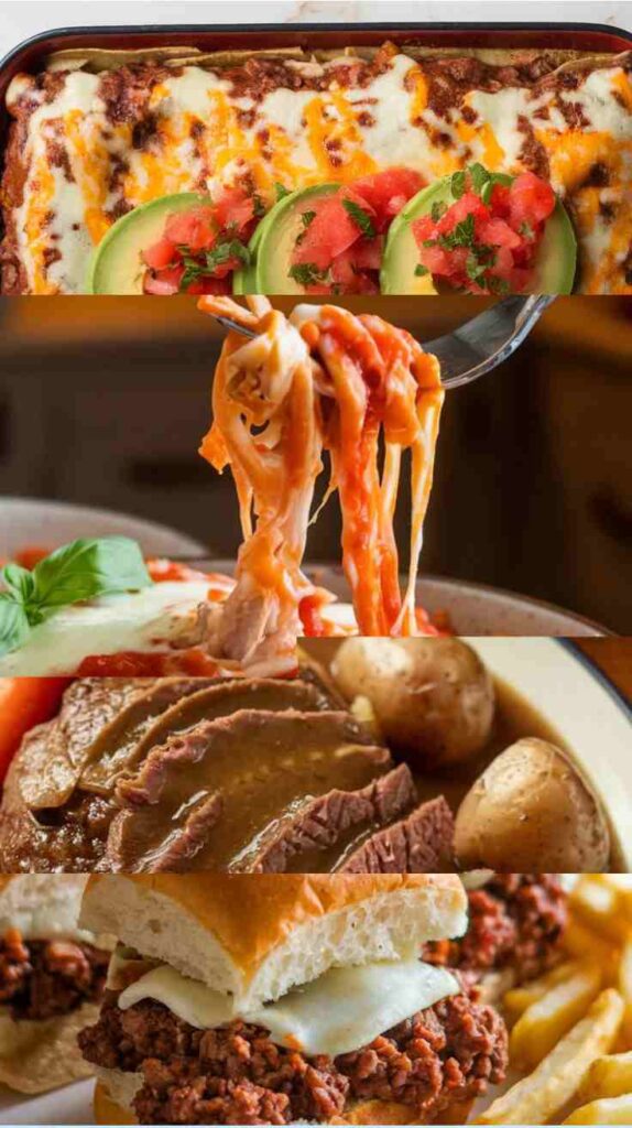 4 different comfort dishes for families including casseroles and slow cooker dishes