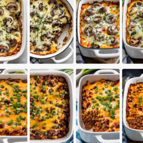 a collage of several different keto beef casseroles