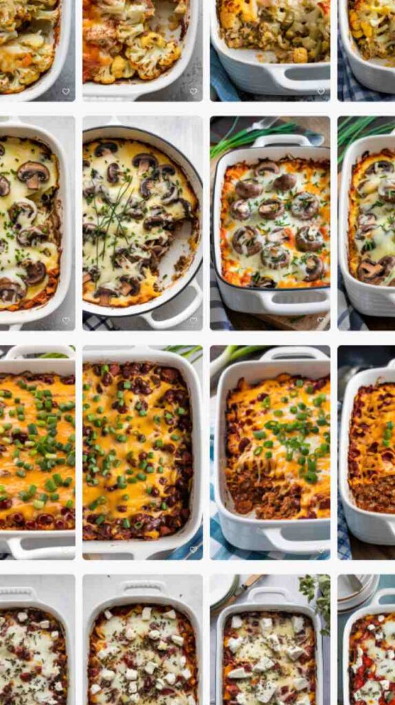 a collage of several different keto beef casseroles