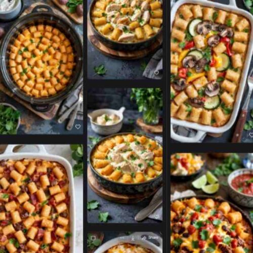 a collage of several tater tot casseroles