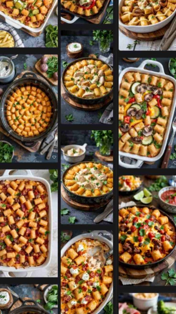 a collage of several tater tot casseroles