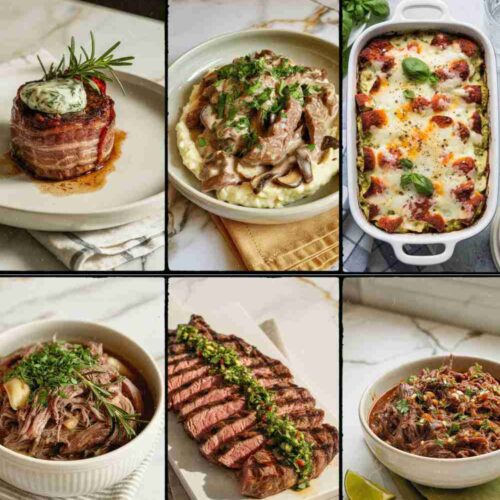 a collage of several different keto beef recipes