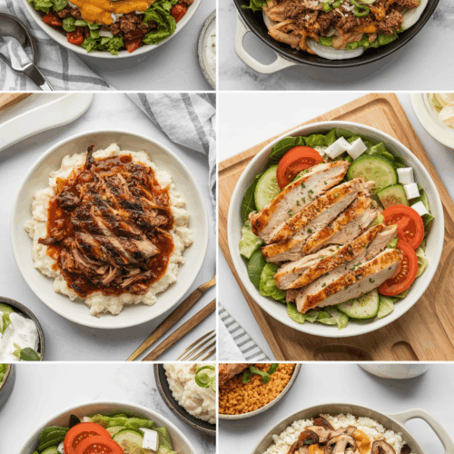 a top-down collage of 6 different keto bowl recipes