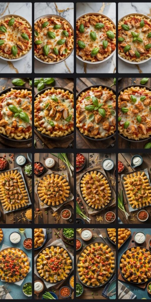 a collage showing 16 different chicken dinner recipes that are different