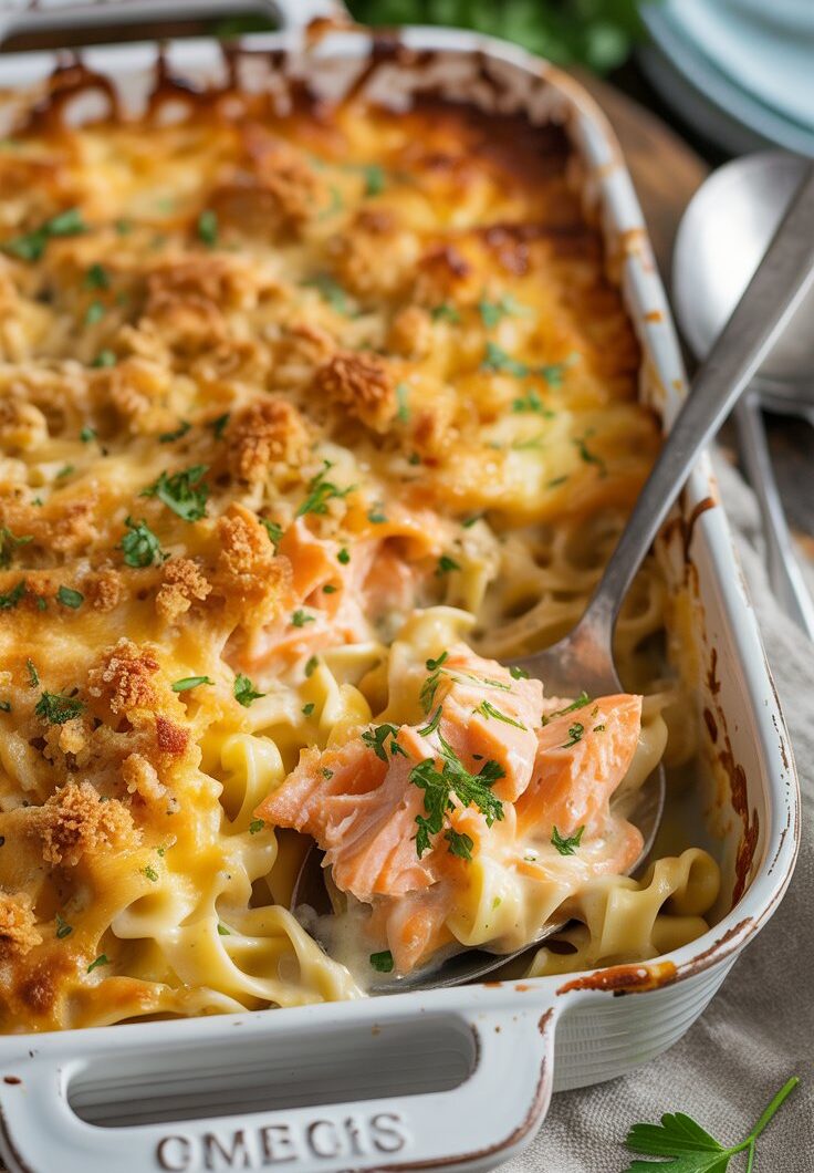 Cheesy Salmon Noodle Casserole