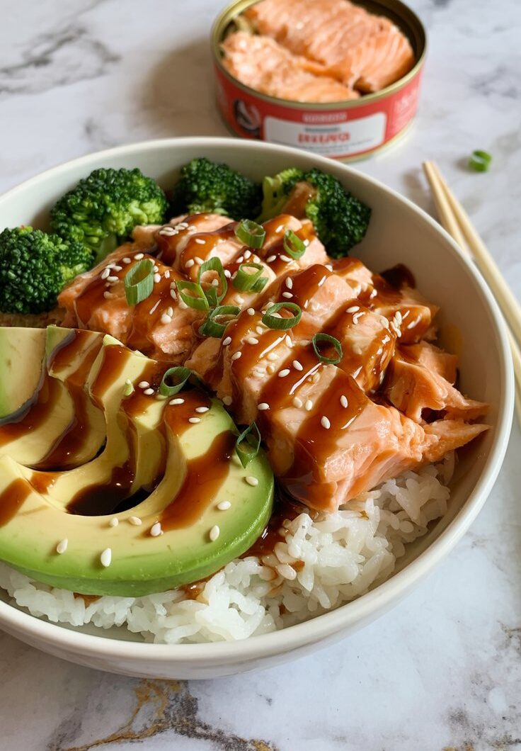 Easy Baked Salmon Rice Bowls with Teriyaki Drizzle