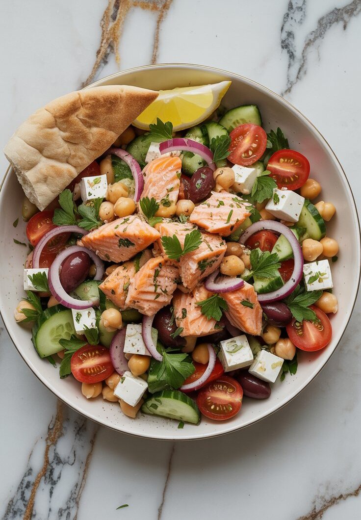 Healthy Mediterranean Salmon Salad with Chickpeas