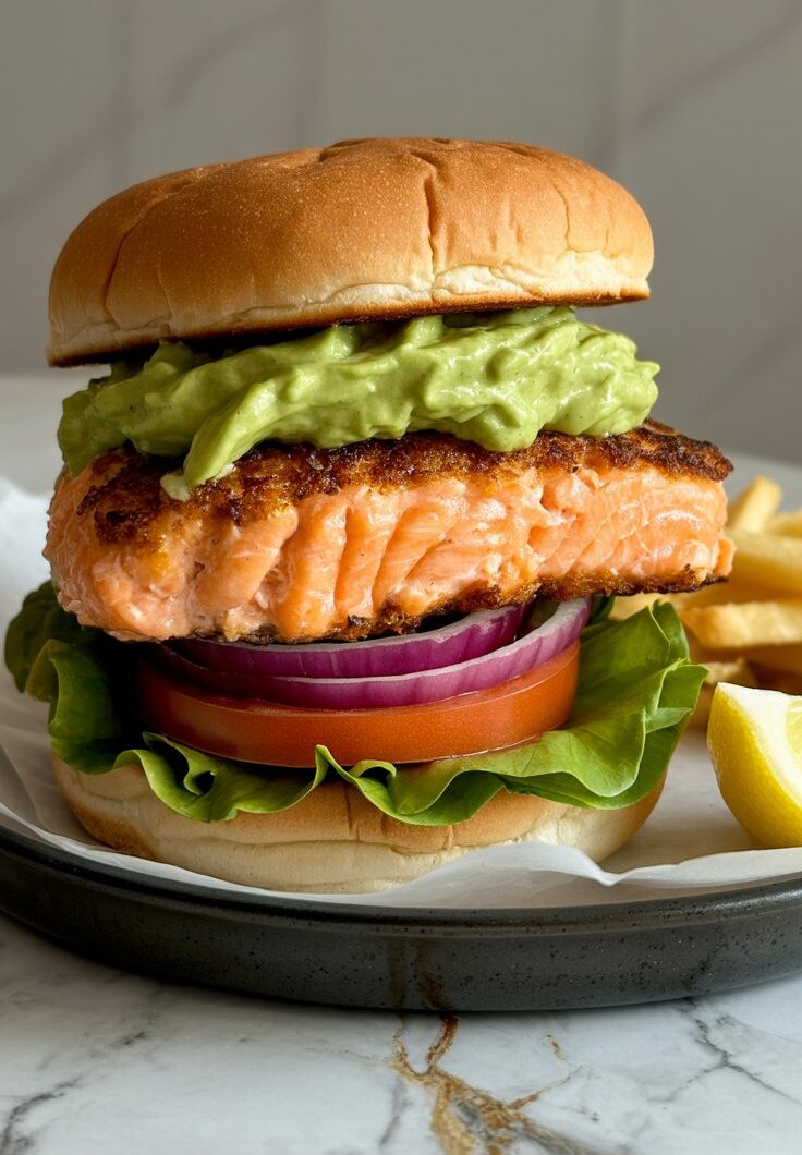 Juicy Salmon Burgers with Avocado Mayo