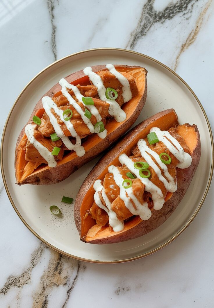 BBQ Ranch Chicken Stuffed Sweet Potatoes