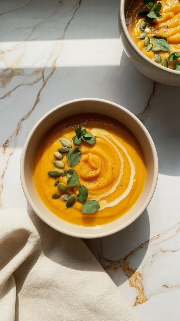 bowl of butternut squash soup made with no cream