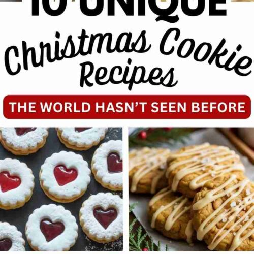 3 images of new and unique Christmas cookies with text "10 Unique Christmas Cookie Recipes the world hasn't seen before".