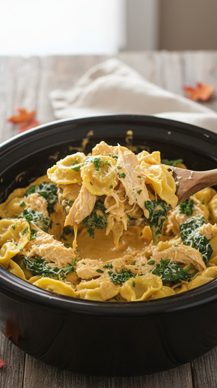 Crockpot Pumpkin Alfredo Tortellini with Chicken