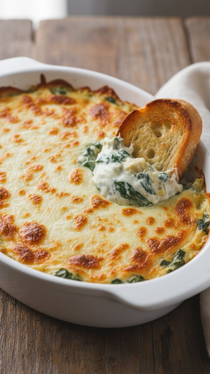 Cheesy Hot Spinach Artichoke Dip
